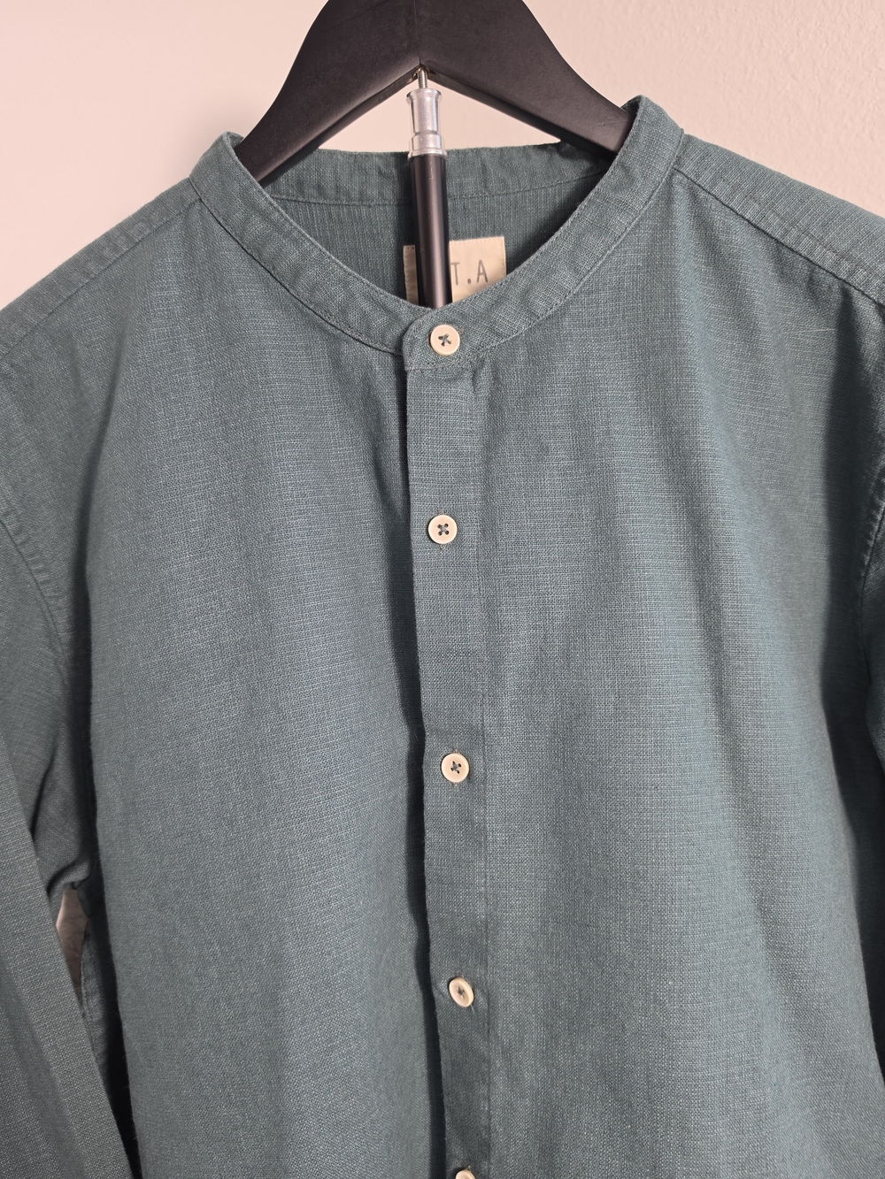 E.T.A. Westside Teal Green Mandarin Collar Shirt Mens XL Long Sleeve Cotton - Picture 3 of 5